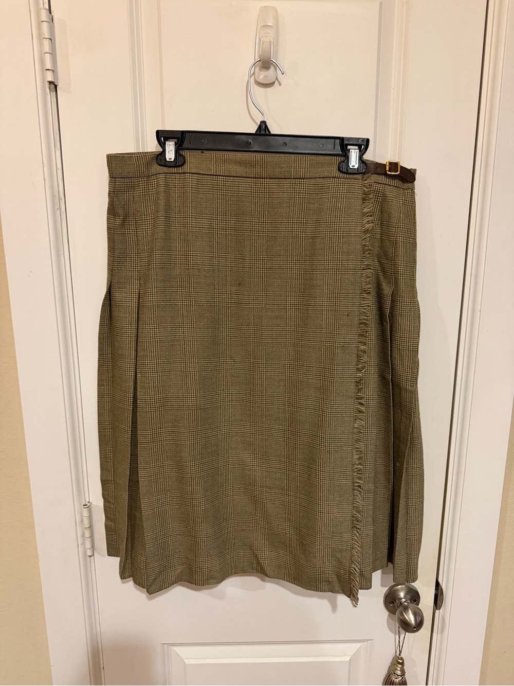 Lauren Ralph Lauren 100% Wool Plaid Wrap Midi Skirt in Olive Brown (Alterable)